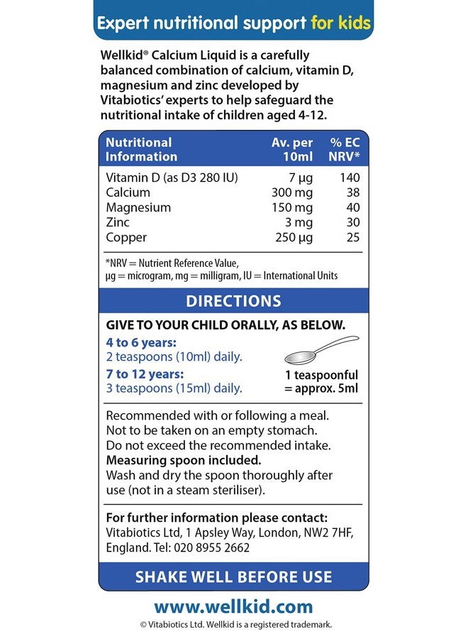 Wellkid by Vitabiotics Calcium Liquid 150ml - Image 4